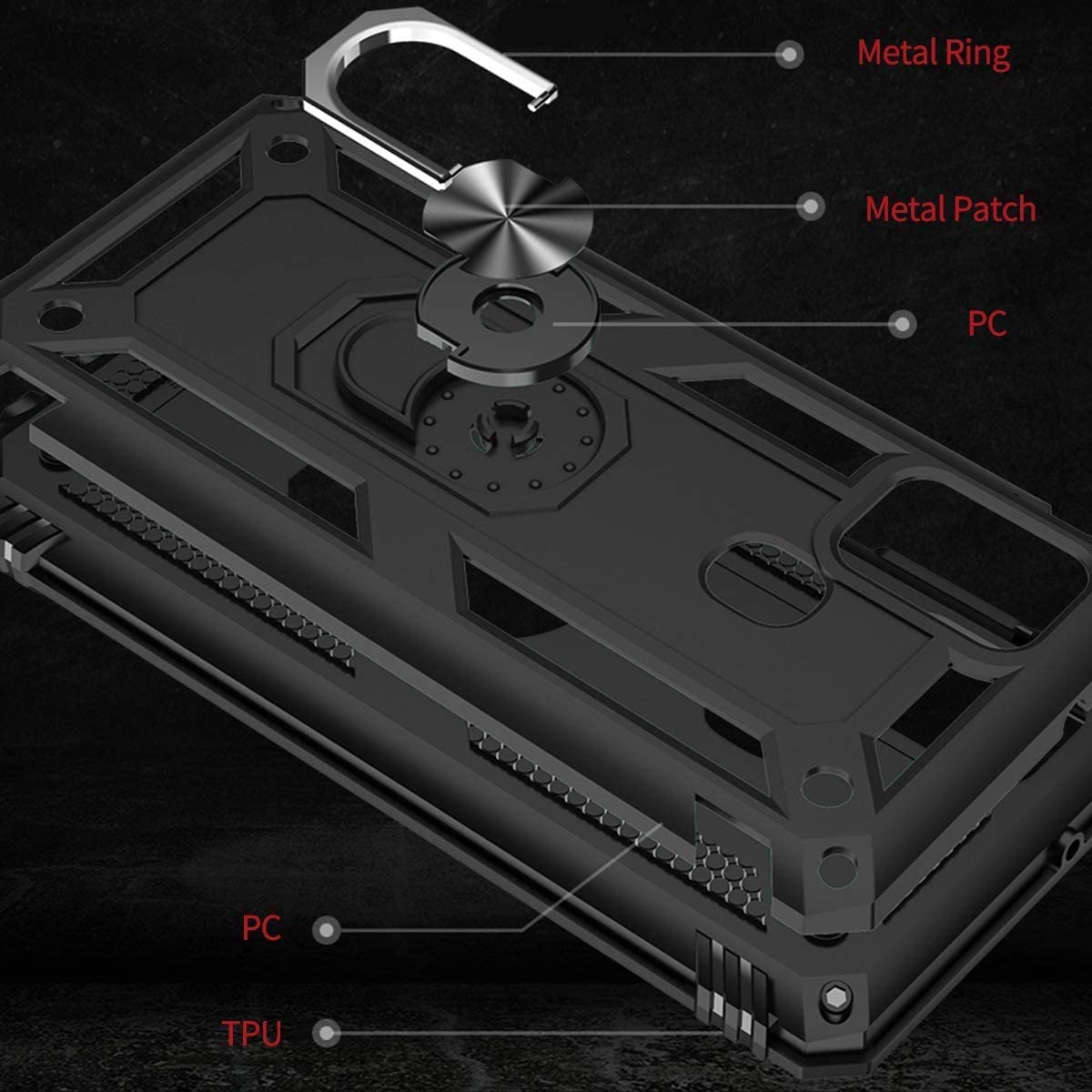 Protectores para celular  para Samsung  A21S Funda reforzada con anillo v2 Negro